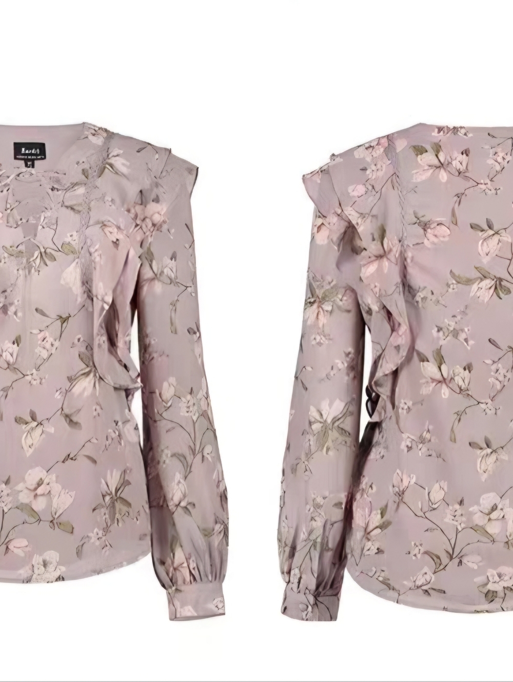 Socialite Mauve Floral Lace-Up Ruffle Blouse - Pink Floral - Picture 5 of 9